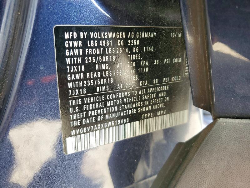 Auction sale of the 2011 Volkswagen Tiguan, vin: WVGBV7AXXBW519468, lot number: 78832285