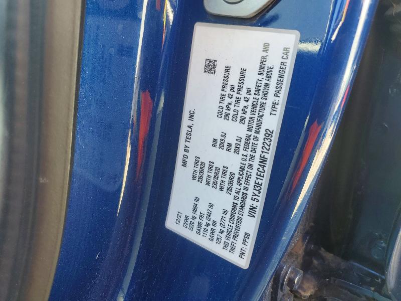 46224686 :رقم المزاد ، 5YJ3E1EC4NF122392 vin ، 2022 Tesla Model 3 مزاد بيع