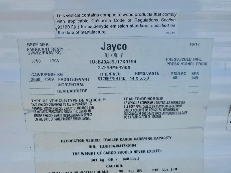 Aukcja sprzedaży 2018 Jayco Jay Jay Flight, vin: 1UJBJ0AJ9J17K0194, numer aukcji: 79743725