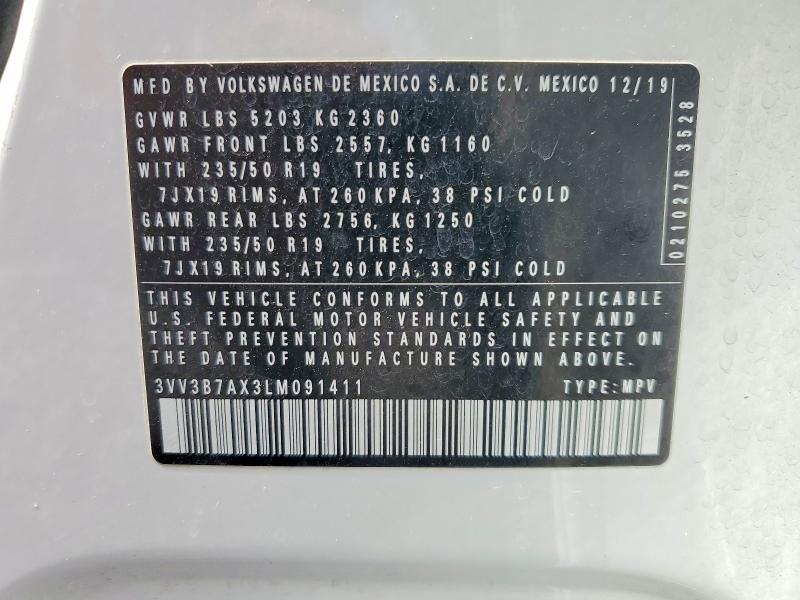 Aukcja sprzedaży 2020 Volkswagen Tiguan, vin: 3VV3B7AX3LM091411, numer aukcji: 45849206