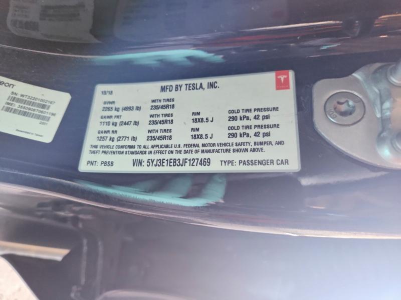 2018 Tesla Model 3 მანქანა იყიდება აუქციონზე, vin: 5YJ3E1EB3JF127469, აუქციონის ნომერი: 46899436