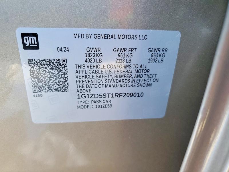 Auction sale of the 2024 Chevrolet Malibu, vin: 1G1ZD5ST1RF209010, lot number: 46374576