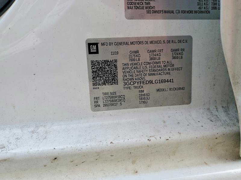 2020 Chevrolet Silverado მანქანა იყიდება აუქციონზე, vin: 3GCPYFED9LG169441, აუქციონის ნომერი: 79541955