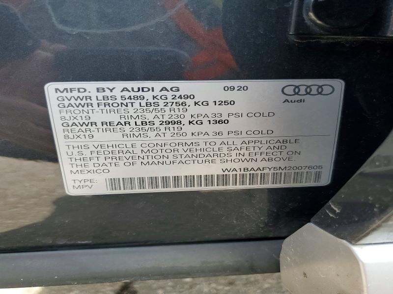 2021 Audi Q5 მანქანა იყიდება აუქციონზე, vin: WA1BAAFY5M2007605, აუქციონის ნომერი: 46766596
