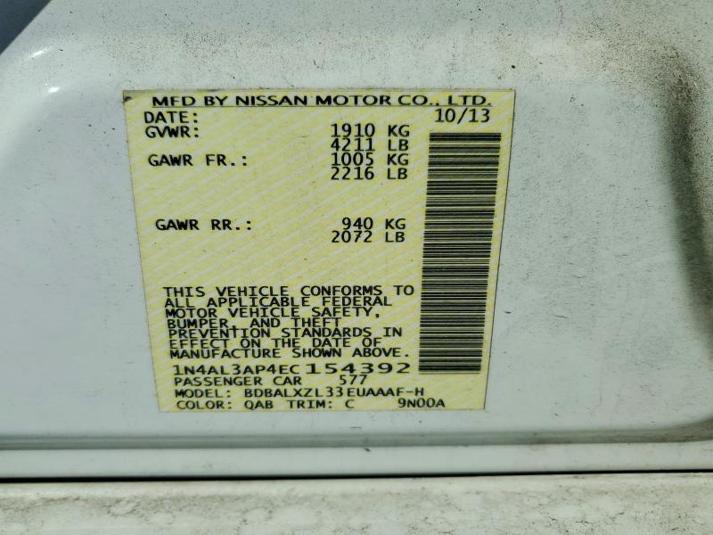 2014 Nissan Altima მანქანა იყიდება აუქციონზე, vin: 1N4AL3AP4EC154392, აუქციონის ნომერი: 41865996