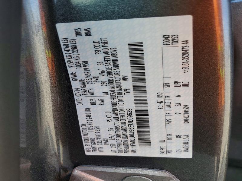 2014 Ford Escape მანქანა იყიდება აუქციონზე, vin: 1FMCU0J96EUE09629, აუქციონის ნომერი: 46963066