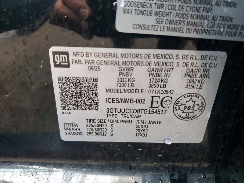 2026 Gmc Sierra მანქანა იყიდება აუქციონზე, vin: 3GTUUCED0TG154517, აუქციონის ნომერი: 78469285