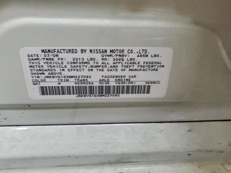 46927406 :رقم المزاد ، JNKBV61EX8M227092 vin ، 2008 Infiniti G35 مزاد بيع