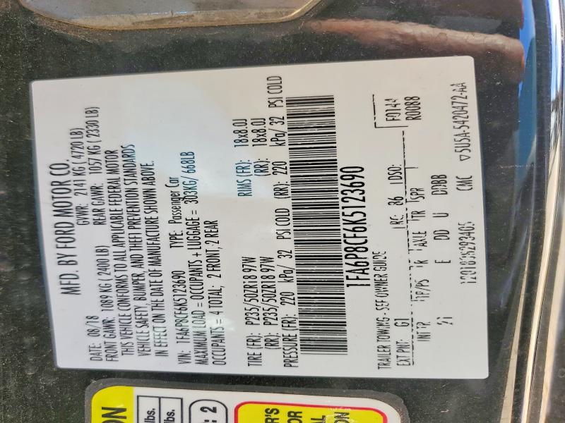 2019 Ford Mustang მანქანა იყიდება აუქციონზე, vin: 1FA6P8CF6K5123690, აუქციონის ნომერი: 46307056