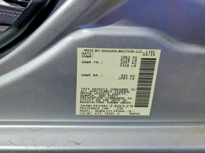 2019 Nissan Altima მანქანა იყიდება აუქციონზე, vin: 1N4BL4EV4KC230529, აუქციონის ნომერი: 46296726