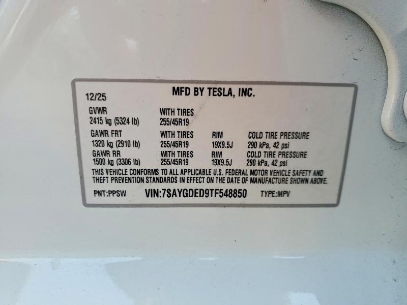 47202736 :رقم المزاد ، 7SAYGDED9TF548850 vin ، 2026 Tesla Model Y مزاد بيع