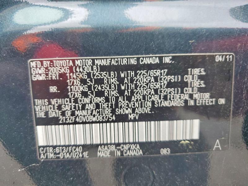 Продажа на аукционе авто 2011 Toyota Rav4, vin: 2T3ZF4DV0BW083754, номер лота: 46328306