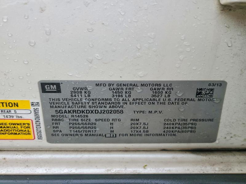 2013 Buick Enclave მანქანა იყიდება აუქციონზე, vin: 5GAKRDKDXDJ202058, აუქციონის ნომერი: 77342555