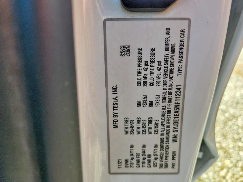 45650516 :رقم المزاد ، 5YJ3E1EA5NF112341 vin ، 2022 Tesla Model 3 مزاد بيع