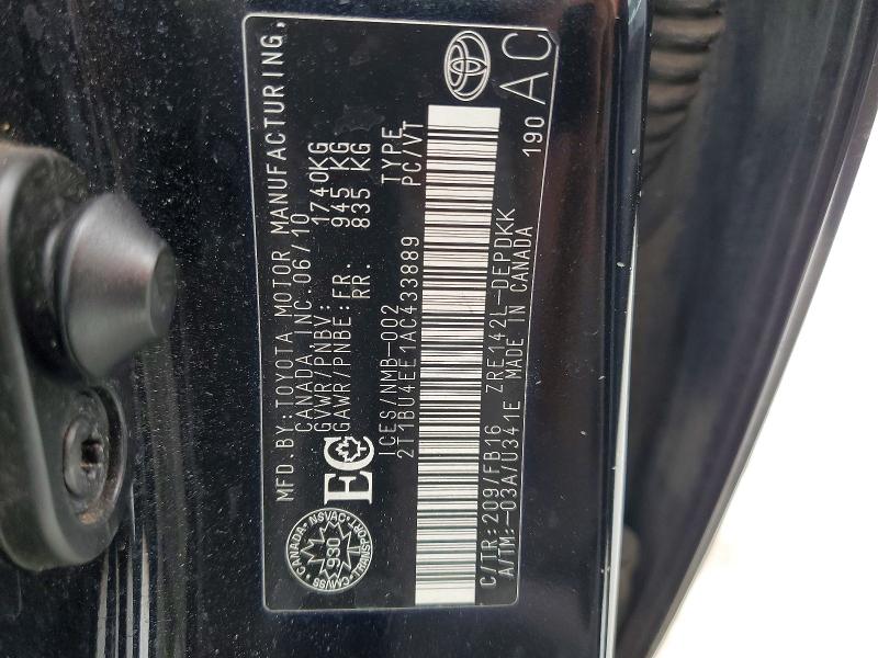 79975695 :رقم المزاد ، 2T1BU4EE1AC433889 vin ، 2010 Toyota Corolla مزاد بيع