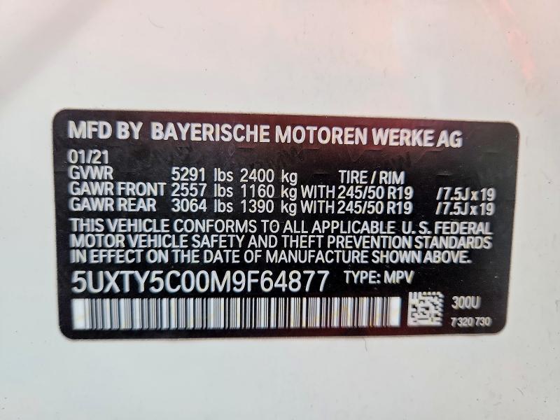 46642186 :رقم المزاد ، 5UXTY5C00M9F64877 vin ، 2021 Bmw X3 مزاد بيع