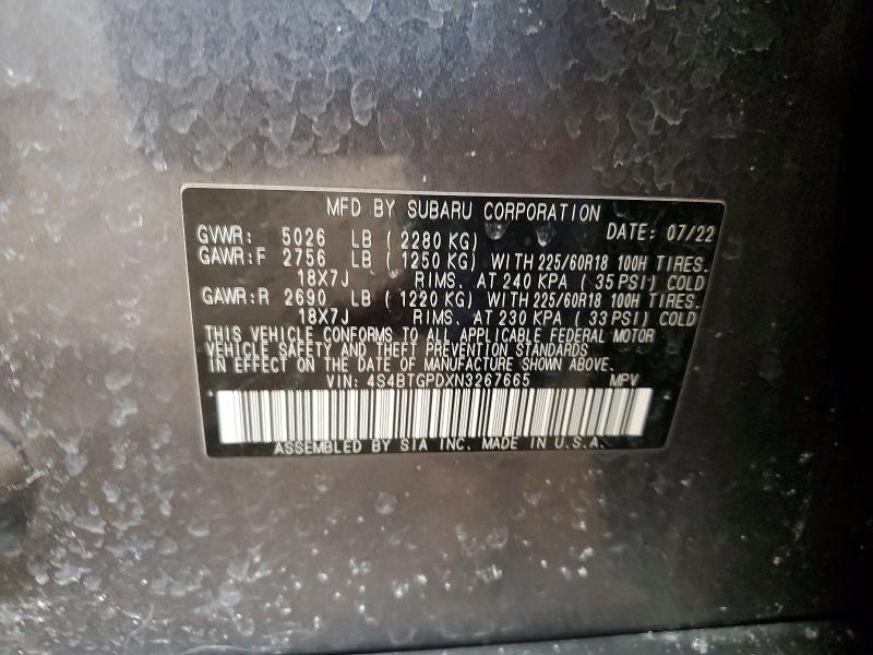 Продажа на аукционе авто 2022 Subaru Outback, vin: 4S4BTGPDXN3267665, номер лота: 46911646