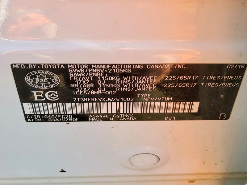 79170395 :رقم المزاد ، 2T3RFREVXJW761002 vin ، 2018 Toyota Rav4 مزاد بيع