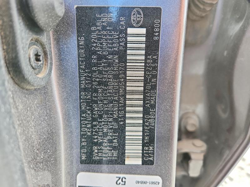 Продажа на аукционе авто 2021 Toyota Camry, vin: 4T1G11AK1MU549170, номер лота: 48289826