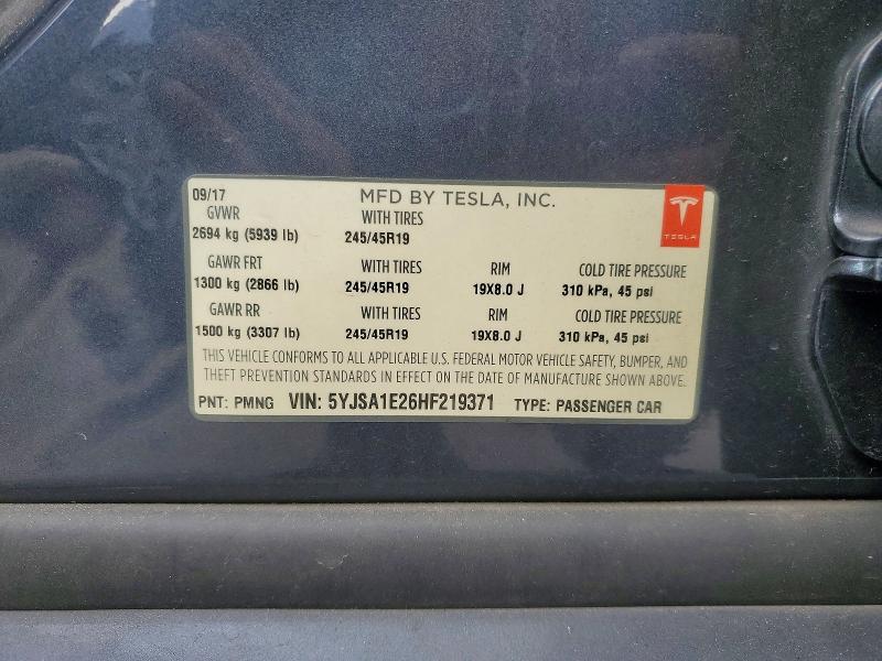 41916776 :رقم المزاد ، 5YJSA1E26HF219371 vin ، 2017 Tesla Model S مزاد بيع