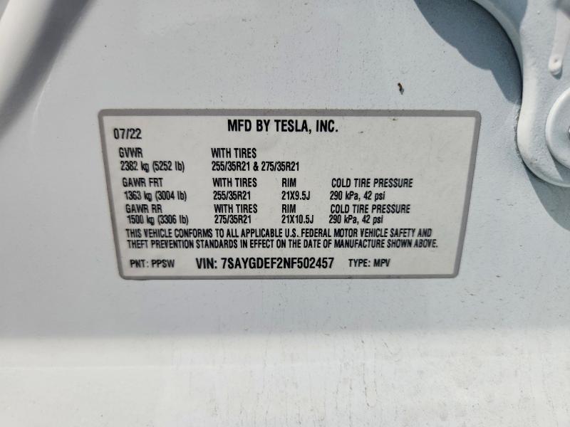Продажа на аукционе авто 2022 Tesla Model Y, vin: 7SAYGDEF2NF502457, номер лота: 47409076
