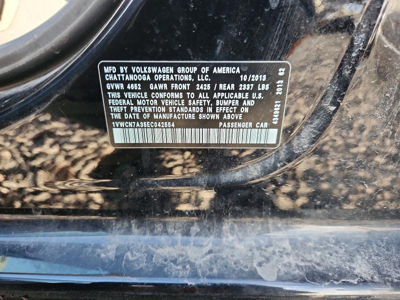 47723906 :رقم المزاد ، 1VWCN7A35EC042554 vin ، 2014 Volkswagen Passat مزاد بيع