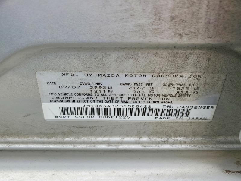 Aukcja sprzedaży 2008 Mazda 3, vin: JM1BK343281828422, numer aukcji: 48184736