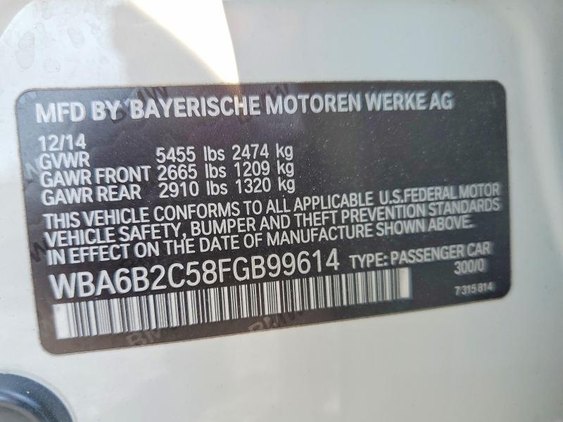 46126626 :رقم المزاد ، WBA6B2C58FGB99614 vin ، 2015 Bmw 650 مزاد بيع