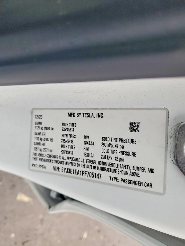 Продажа на аукционе авто 2023 Tesla Model 3, vin: 5YJ3E1EA1PF705147, номер лота: 79620265