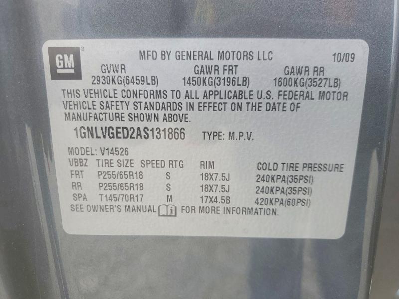 Aukcja sprzedaży 2010 Chevrolet Traverse, vin: 1GNLVGED2AS131866, numer aukcji: 47305416