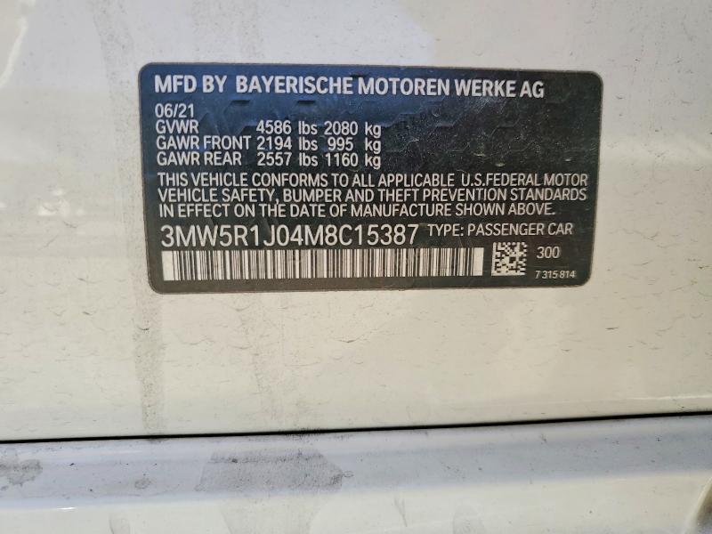 Продажа на аукционе авто 2021 Bmw 330i, vin: 3MW5R1J04M8C15387, номер лота: 47083766