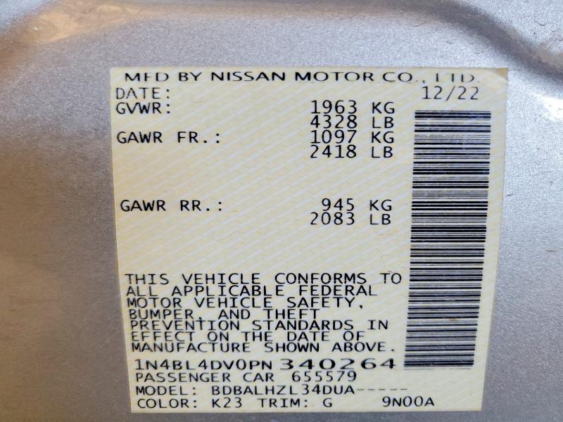 2023 Nissan Altima მანქანა იყიდება აუქციონზე, vin: 1N4BL4DV0PN340264, აუქციონის ნომერი: 47963766