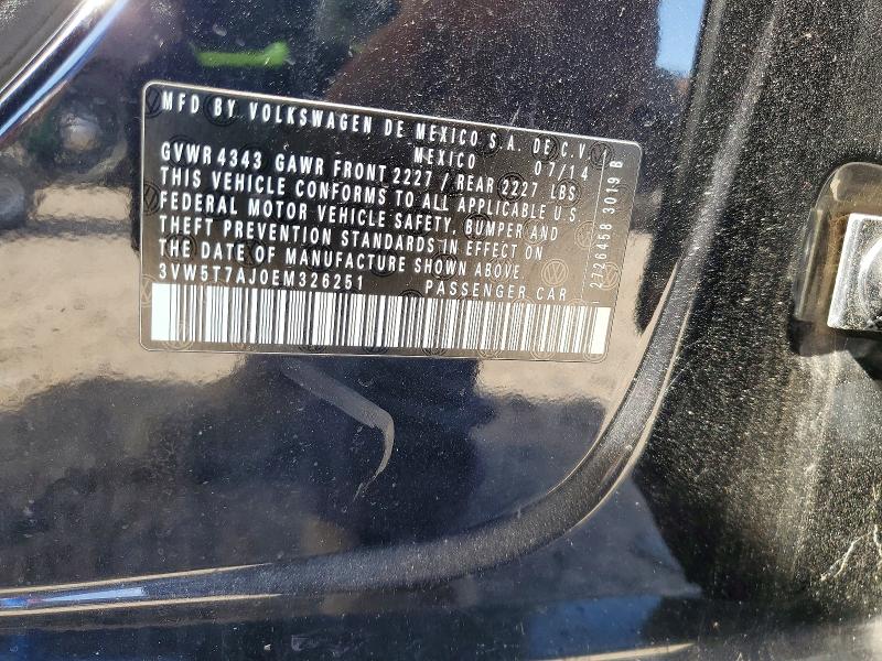 46127956 :رقم المزاد ، 3VW5T7AJ0EM326251 vin ، 2014 Volkswagen Jetta مزاد بيع