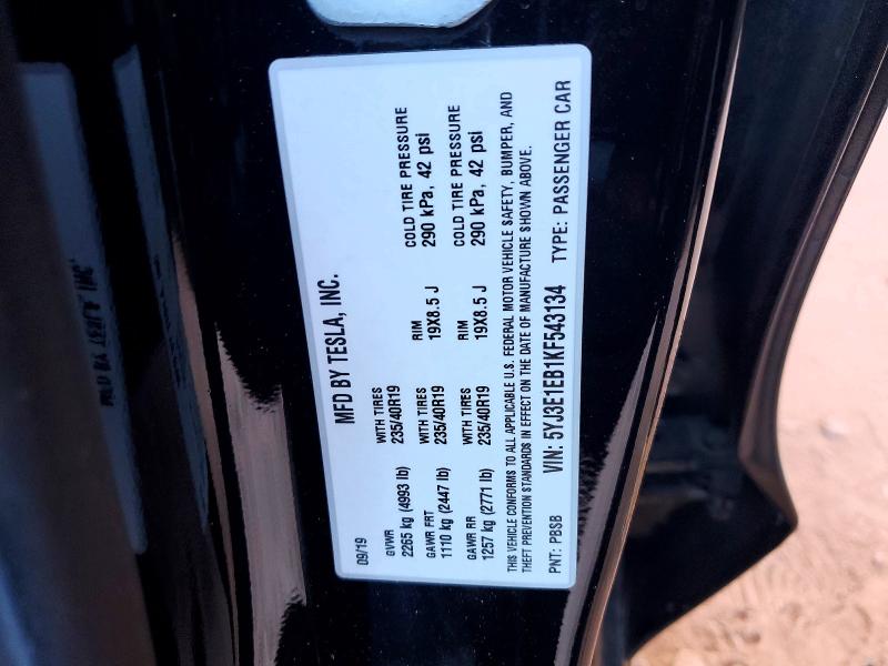 Продаж на аукціоні авто 2019 Tesla Model 3, vin: 5YJ3E1EB1KF543134, номер лоту: 47245356