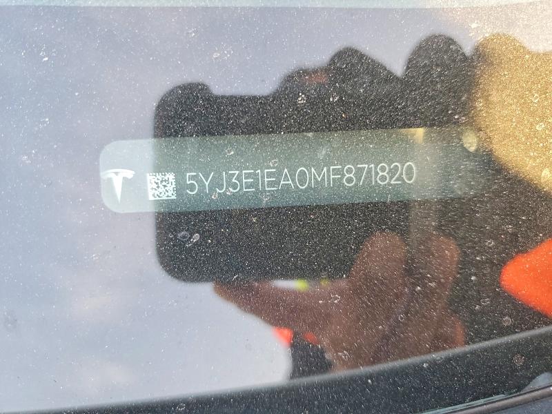 Aukcja sprzedaży 2021 Tesla Model 3, vin: 5YJ3E1EA0MF871820, numer aukcji: 47738696