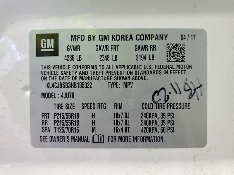 46276146 :رقم المزاد ، KL4CJBSB3HB185322 vin ، 2017 Buick Encore مزاد بيع