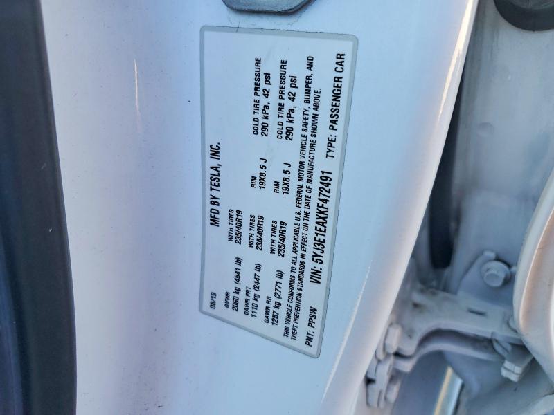 Продаж на аукціоні авто 2019 Tesla Model 3, vin: 5YJ3E1EAXKF472491, номер лоту: 45889986