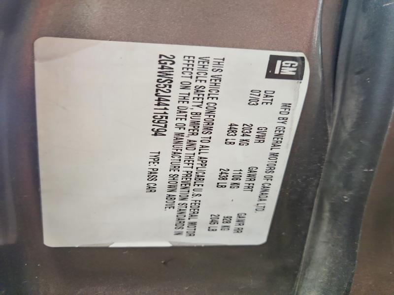 2004 Buick Century მანქანა იყიდება აუქციონზე, vin: 2G4WS52J441159794, აუქციონის ნომერი: 46920686
