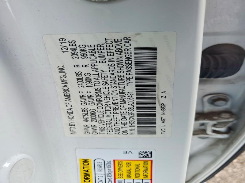41636406 :رقم المزاد ، 1HGCV2F38LA005491 vin ، 2020 Honda Accord مزاد بيع