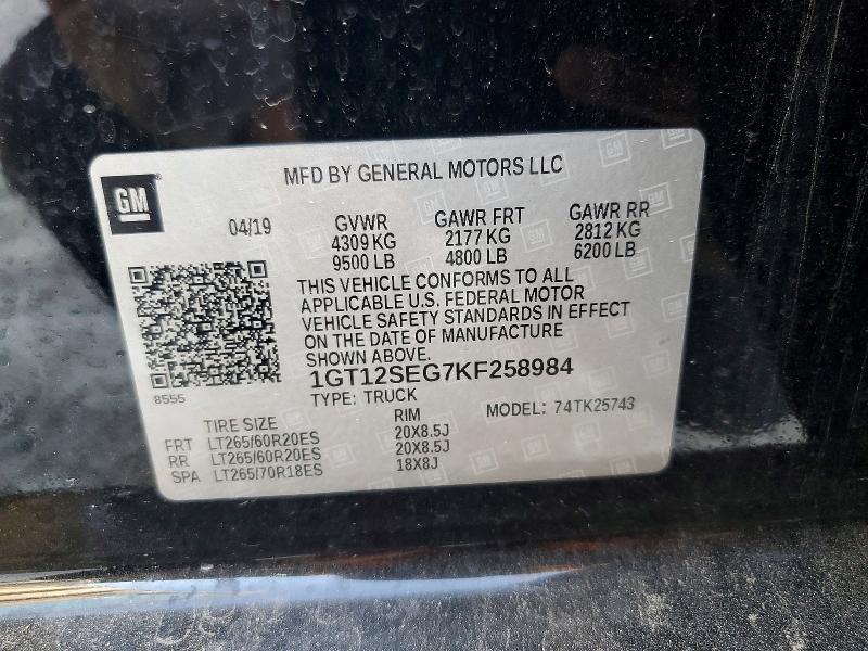 2019 Gmc Sierra მანქანა იყიდება აუქციონზე, vin: 1GT12SEG7KF258984, აუქციონის ნომერი: 46152326