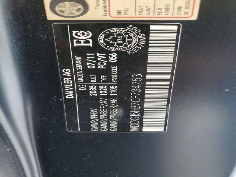 47201806 :رقم المزاد ، WDDGJ5HB7CF734253 vin ، 2012 Mercedes-benz C مزاد بيع