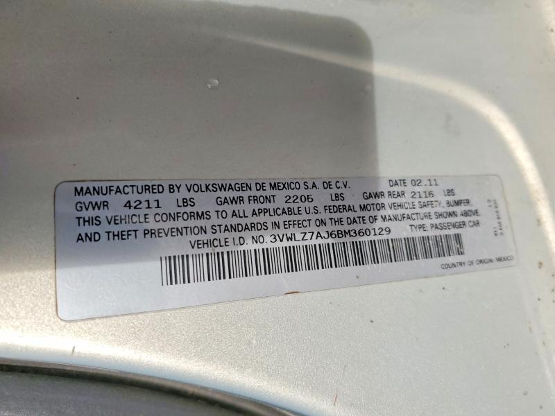46067486 :رقم المزاد ، 3VWLZ7AJ6BM360129 vin ، 2011 Volkswagen Jetta مزاد بيع