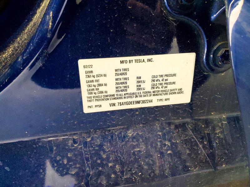 Продаж на аукціоні авто 2022 Tesla Model Y, vin: 7SAYGDEE9NF382244, номер лоту: 46194346
