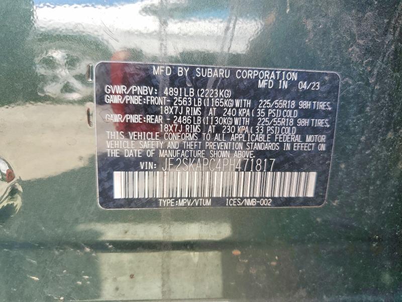 Auction sale of the 2023 Subaru Forester, vin: JF2SKAPC4PH471817, lot number: 45856656