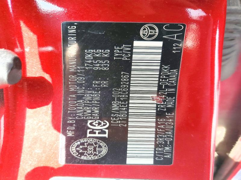 Aukcja sprzedaży 2011 Toyota Corolla, vin: 2T1BU4EE1BC692867, numer aukcji: 45807236