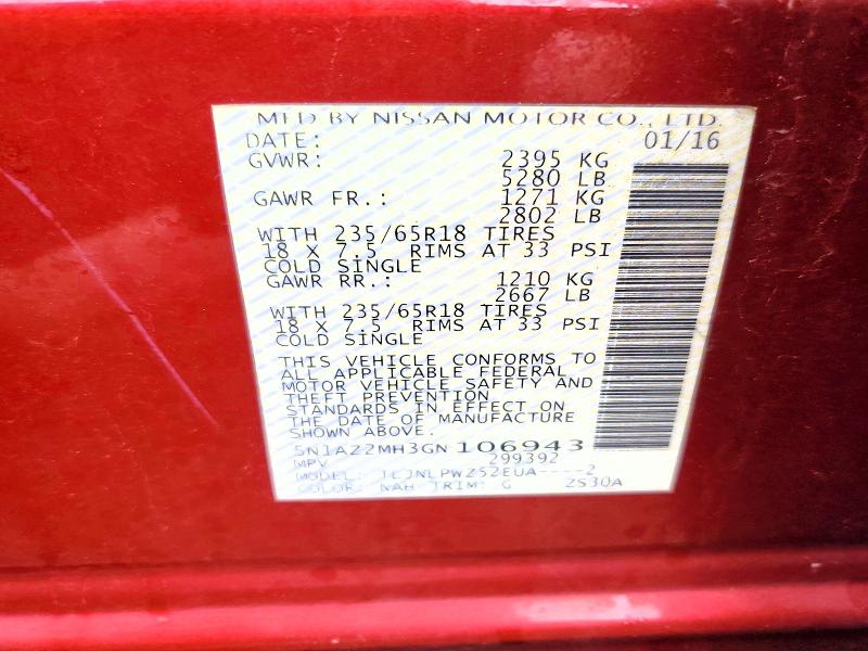 Aukcja sprzedaży 2016 Nissan Murano, vin: 5N1AZ2MH3GN106943, numer aukcji: 48155796
