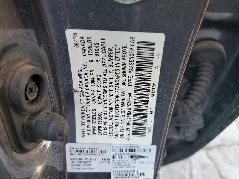 47086826 :رقم المزاد ، 2HGFC2F8XJH576364 vin ، 2018 Honda Civic مزاد بيع