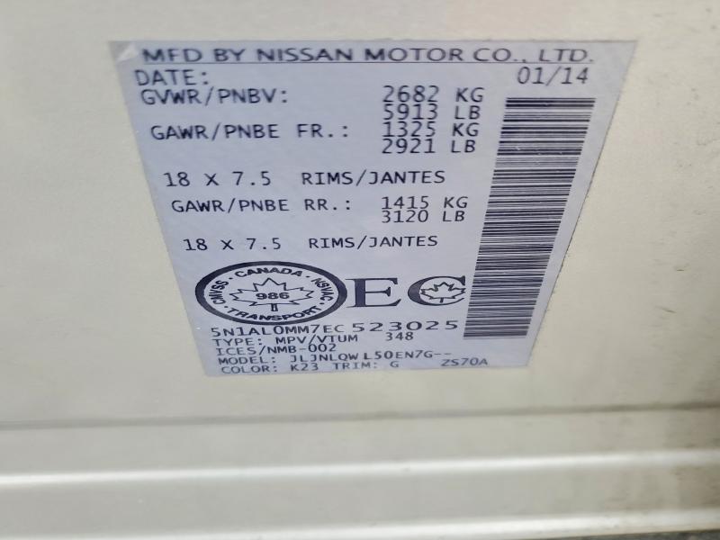 Aukcja sprzedaży 2014 Infiniti Qx60, vin: 5N1AL0MM7EC523025, numer aukcji: 45463516