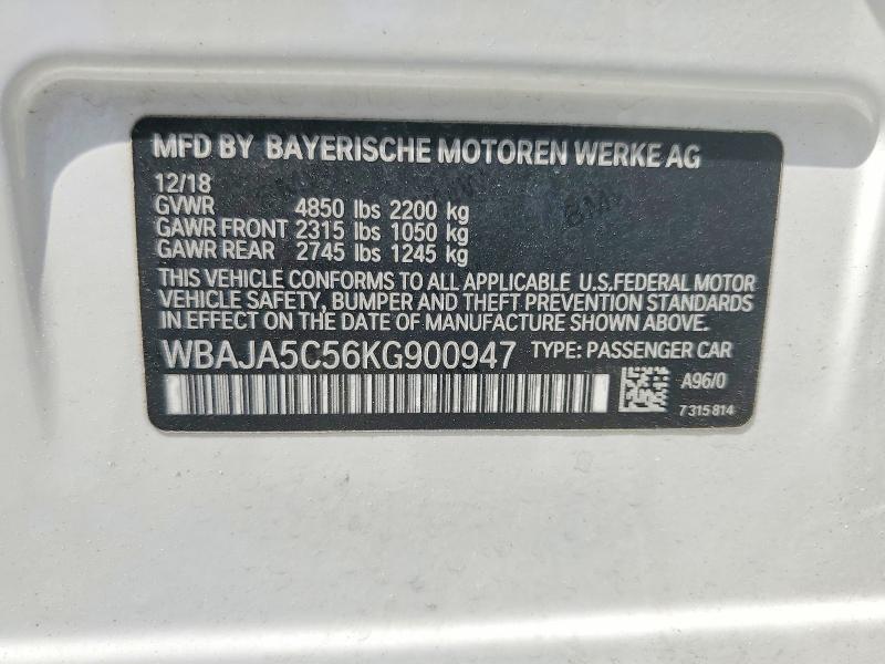 Продаж на аукціоні авто 2019 Bmw 530, vin: WBAJA5C56KG900947, номер лоту: 47898626