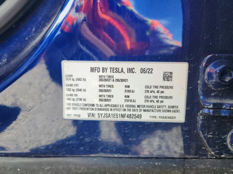 Aukcja sprzedaży 2022 Tesla Model S, vin: 5YJSA1E51NF482549, numer aukcji: 79976655